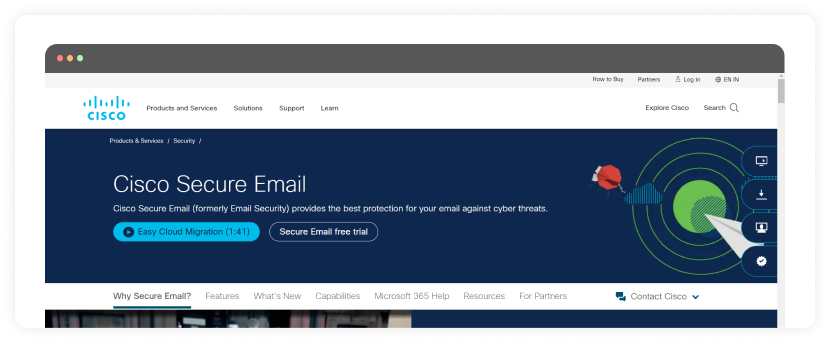 Cisco secure email homepage