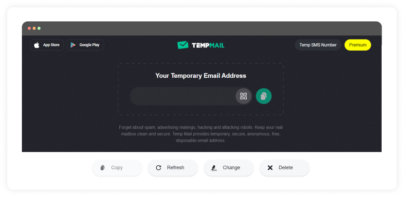 Temp Mail homepage screenshot