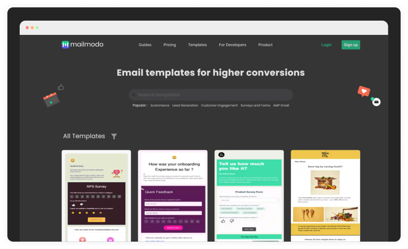 Mailmodo's email template page screenshot