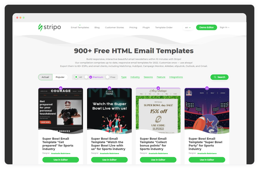 Stripo email template page screenshot