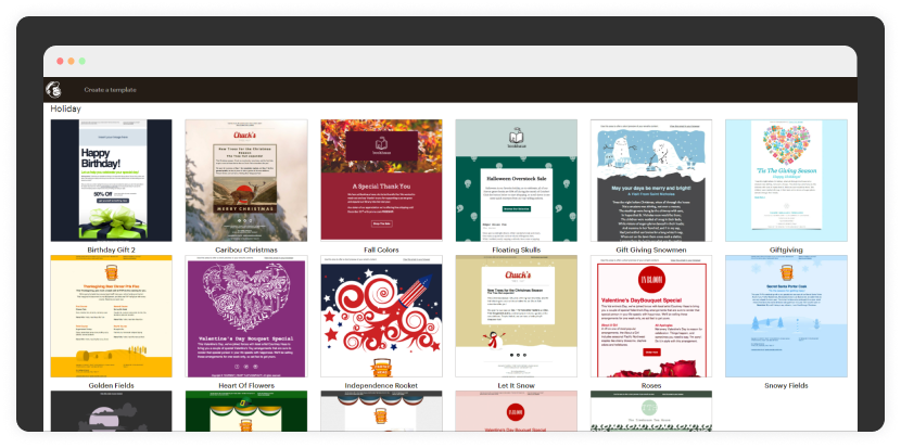 Mailchimp's email template page screenshot
