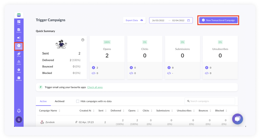 Go to transactional > new transactional campagin