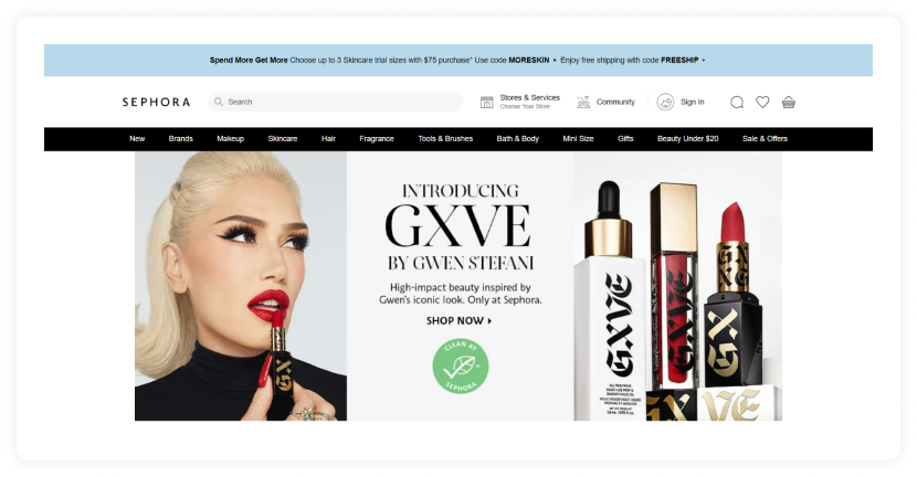 Sephora's homepage screenshot
