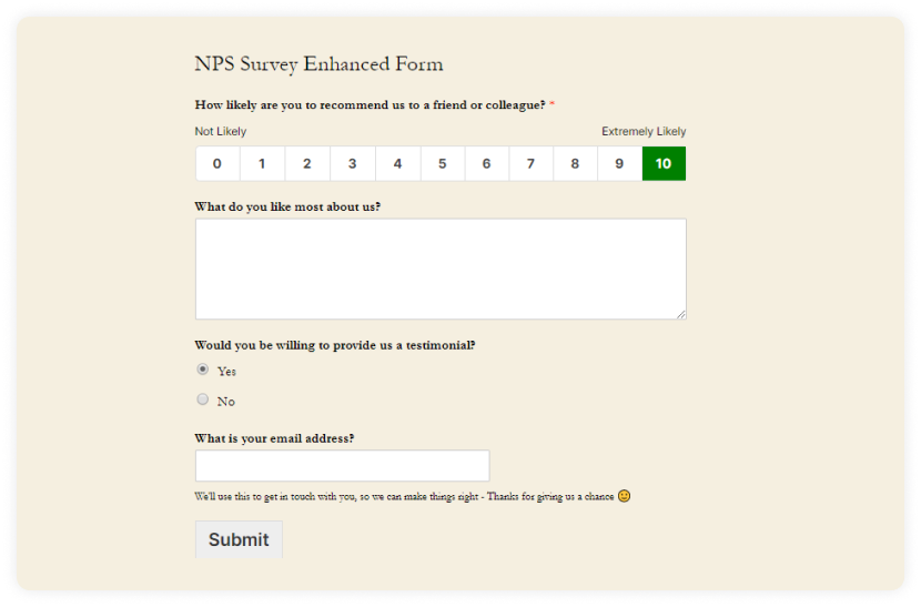 Keep nps survey short, simple, and objective