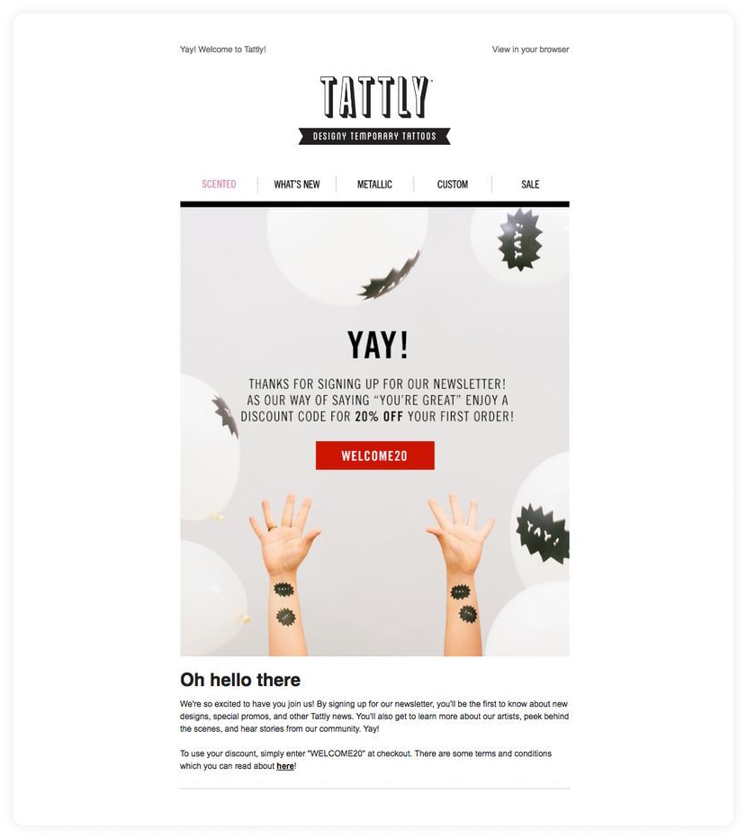 Tattly welcome email