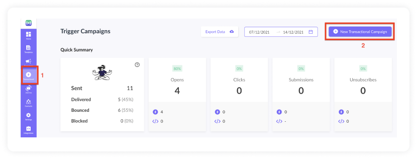 Click on New Transactional Campaign