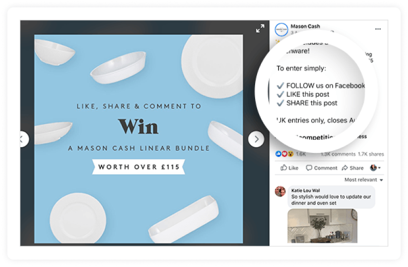 Screenshot of a Facebook giveaway by a brand