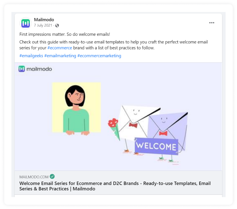 Screenshot of Mailmodo's blog post share on Facebook