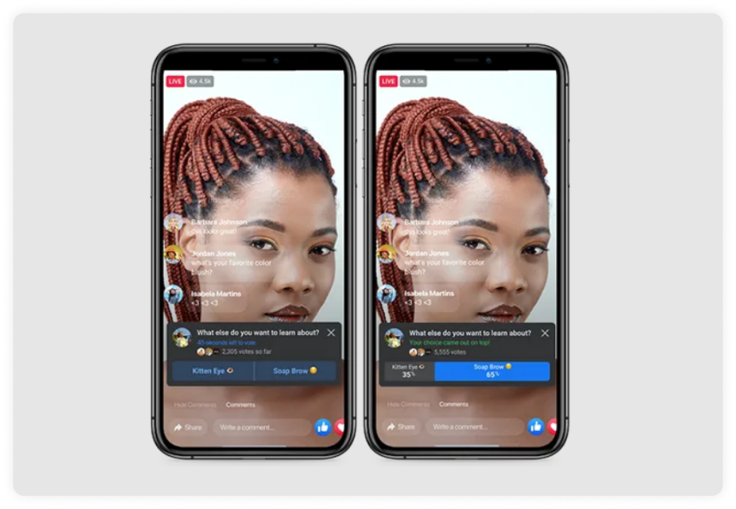 Screenshot of polls in Facebook live video
