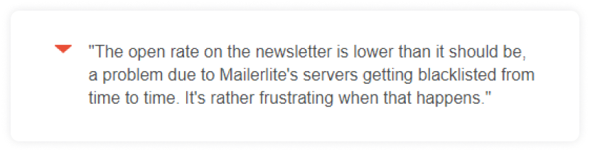 Mailerlite user expressing concerns about Mailerlite's blacklisting issue