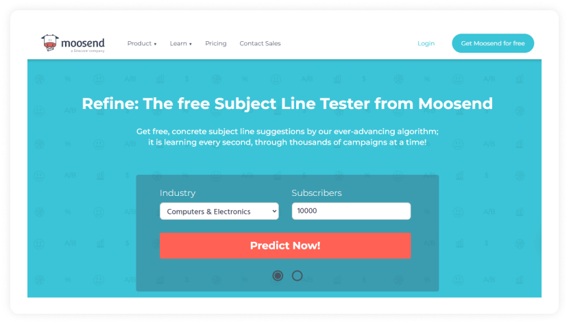 5. Moosend subject line tester Homepage