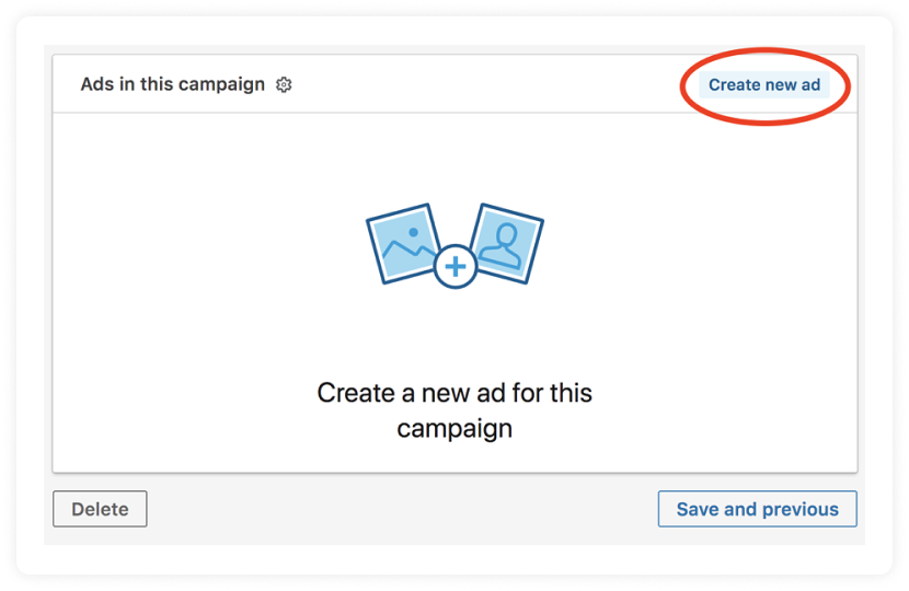 'Create a new ad' option for LinkedIn ad campaign 