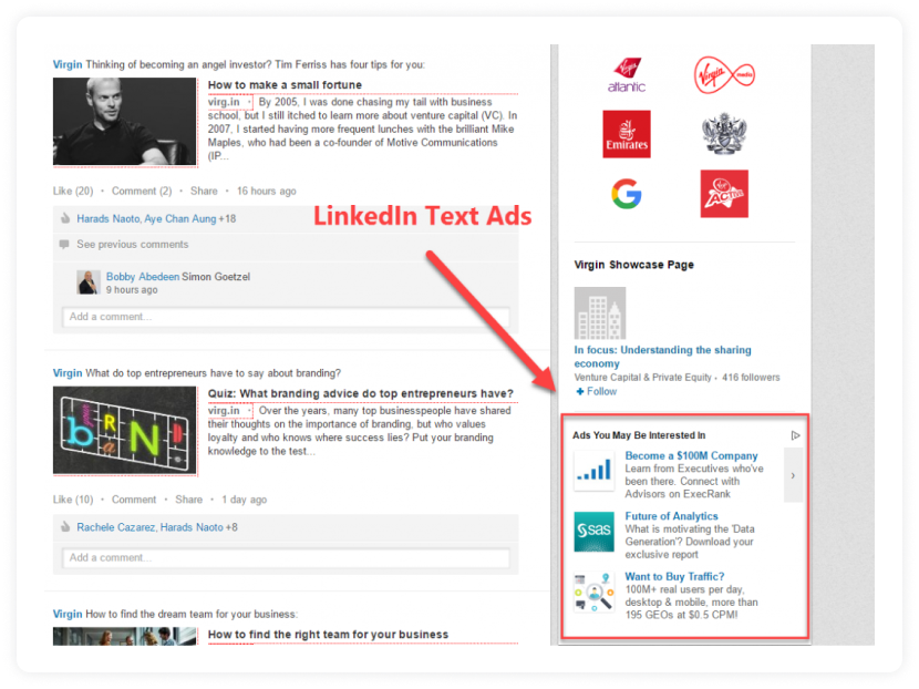 LinkedIn text ad example