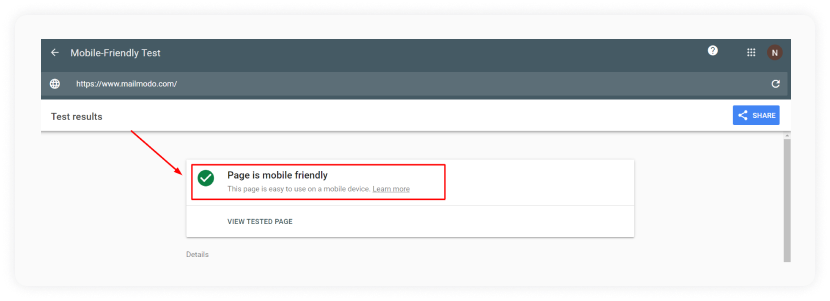Mobile Friendly Test tool screenshot