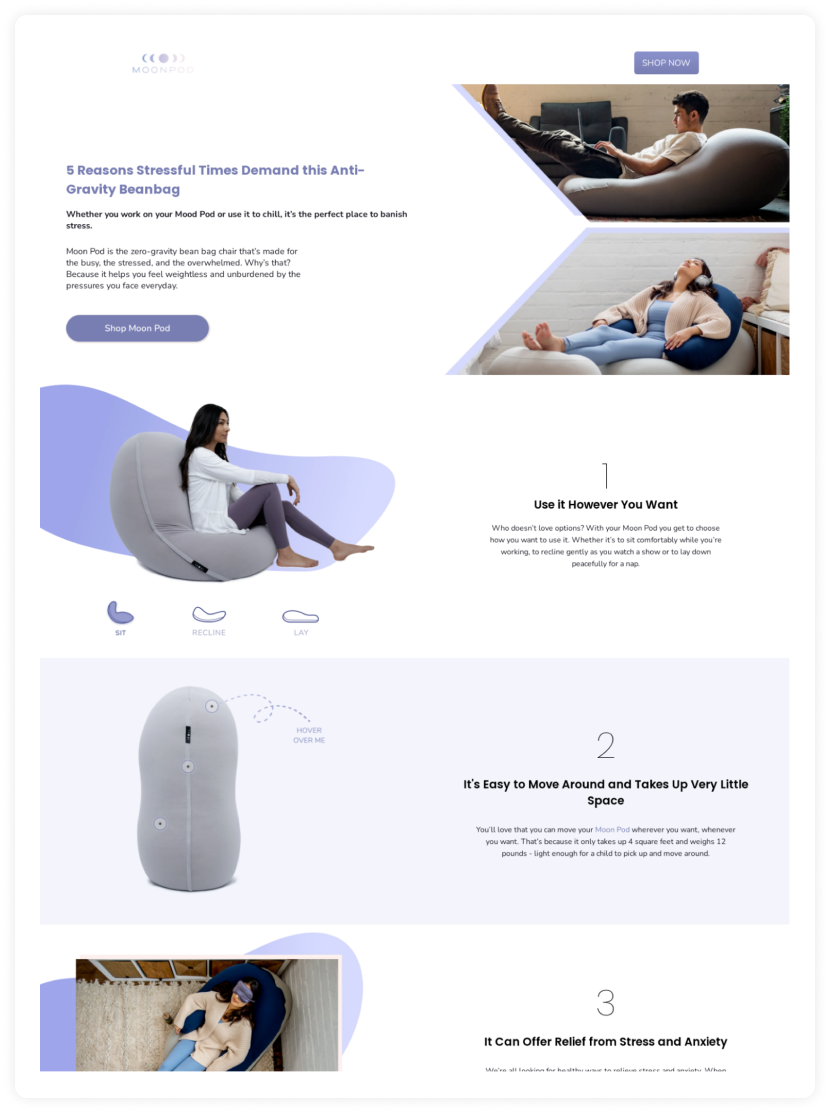 Moon Pod's landing page screenshot