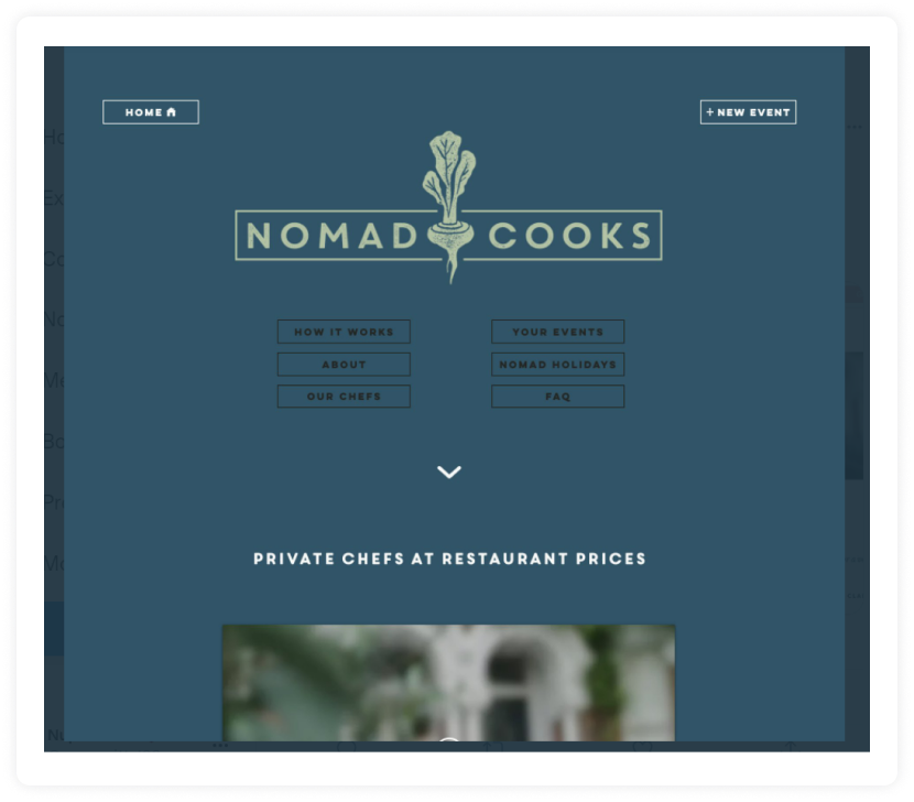 Landing page of Nomad Cooks before optimization