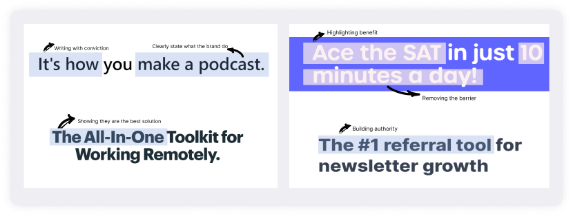 4 examples of brand's 'above the fold' headline breakdown