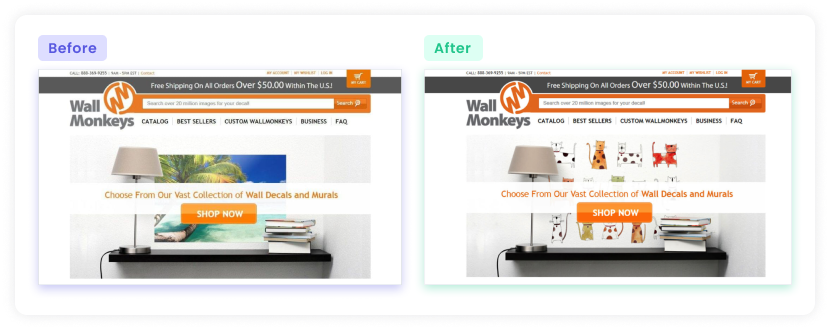 Landing page before vs after AB testing
