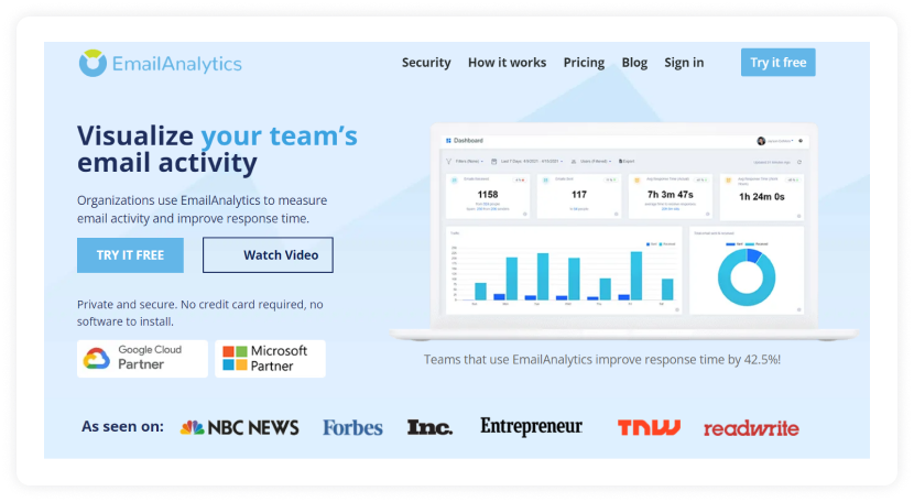 Screenshot of EmailAnalytics homepage