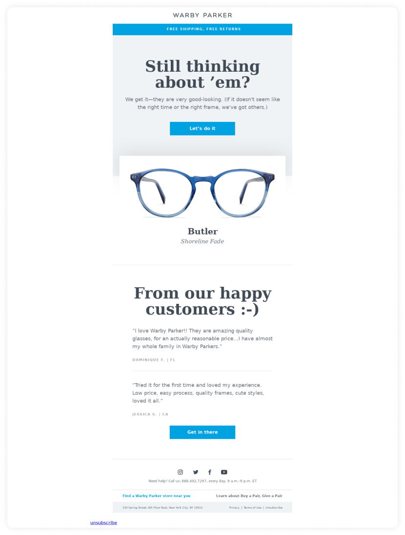 Cart recovery email example by Warby Parker.png