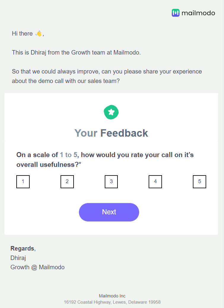 Free HTML & AMP Demo Call Feedback Email Template
