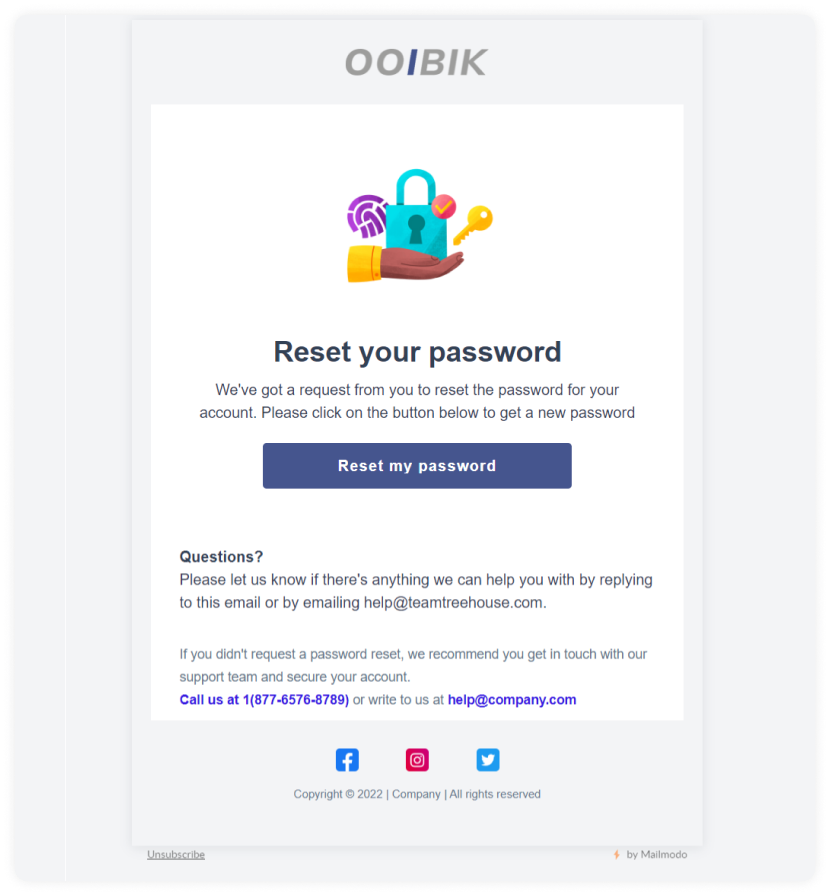 Password reset email template by Mailmodo