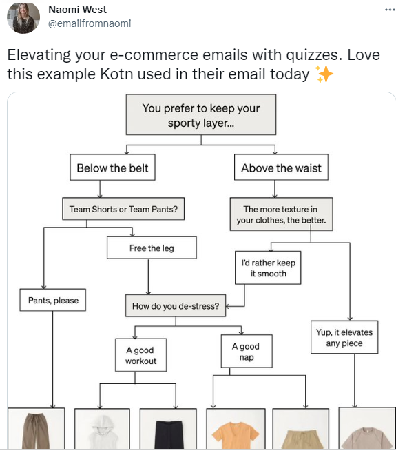 A tweet by Naomi with an eCommerce email