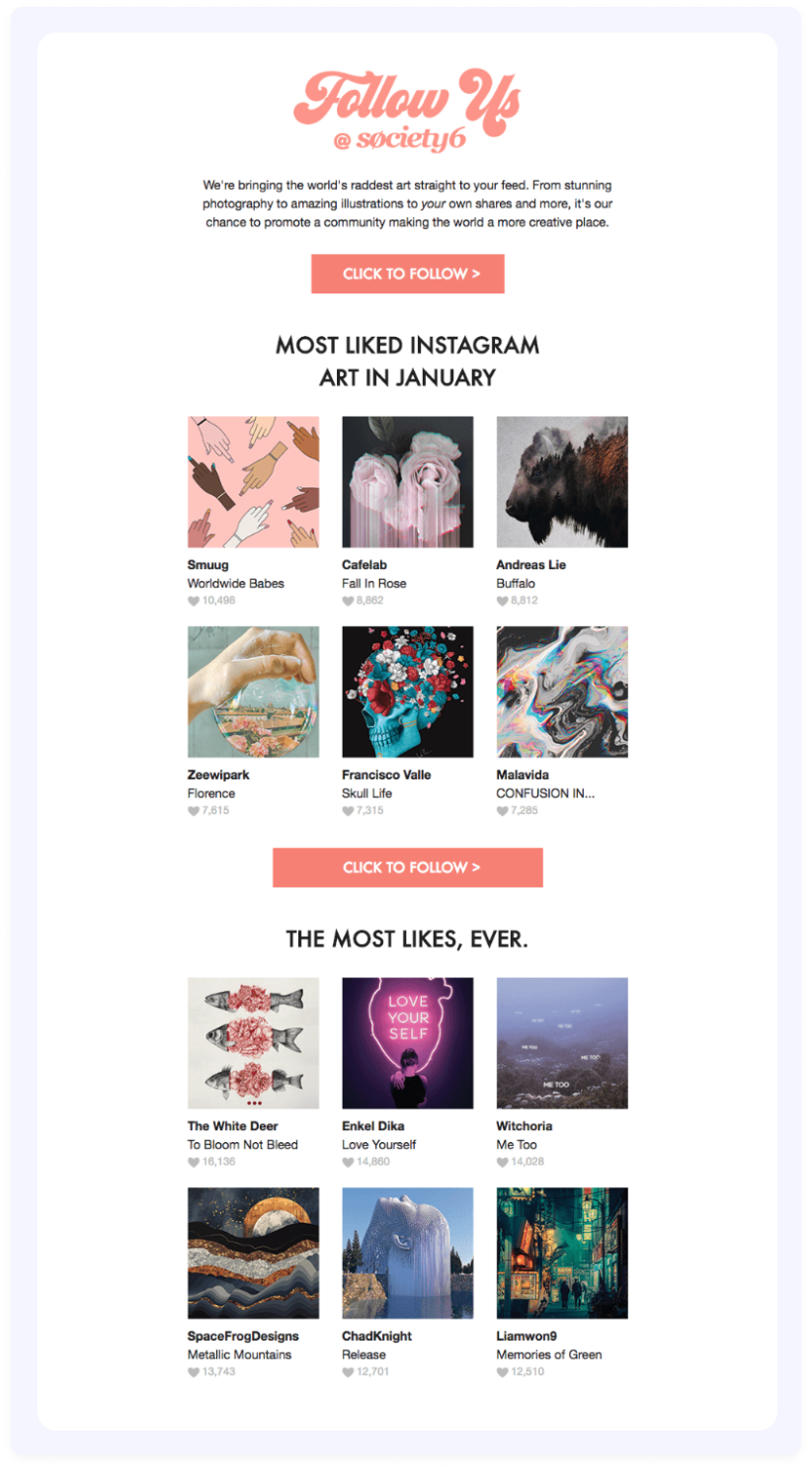 User generated content in Society6's newsletter