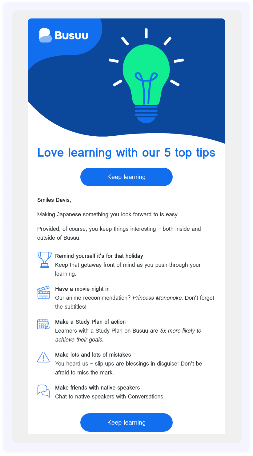 Top tips and trick newsletter by Busuu