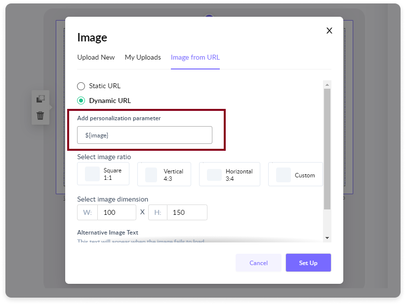 Adding personalizer parameter for dynamic image in Mailmodo