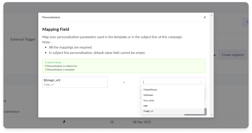 Mapping field pop-up in Mailmodo