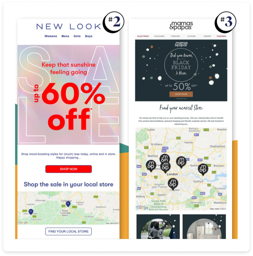 Two examples of targeted emails based on user's geolocation