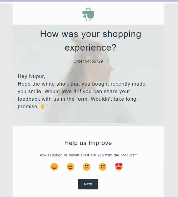 Interactive e-commerce feedback email by Mailmodo