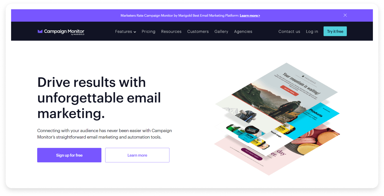 Campaign Monitor landing page