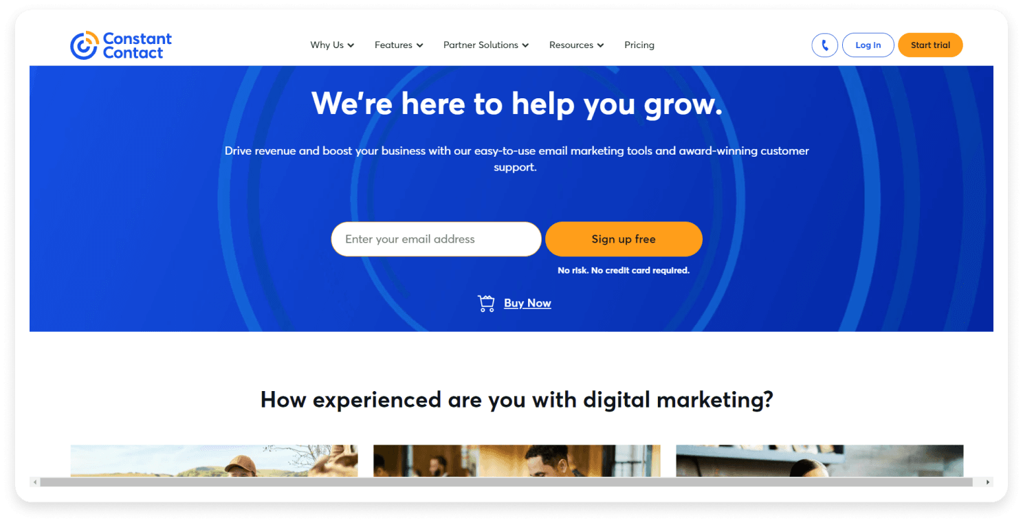 Constant Contact landing page