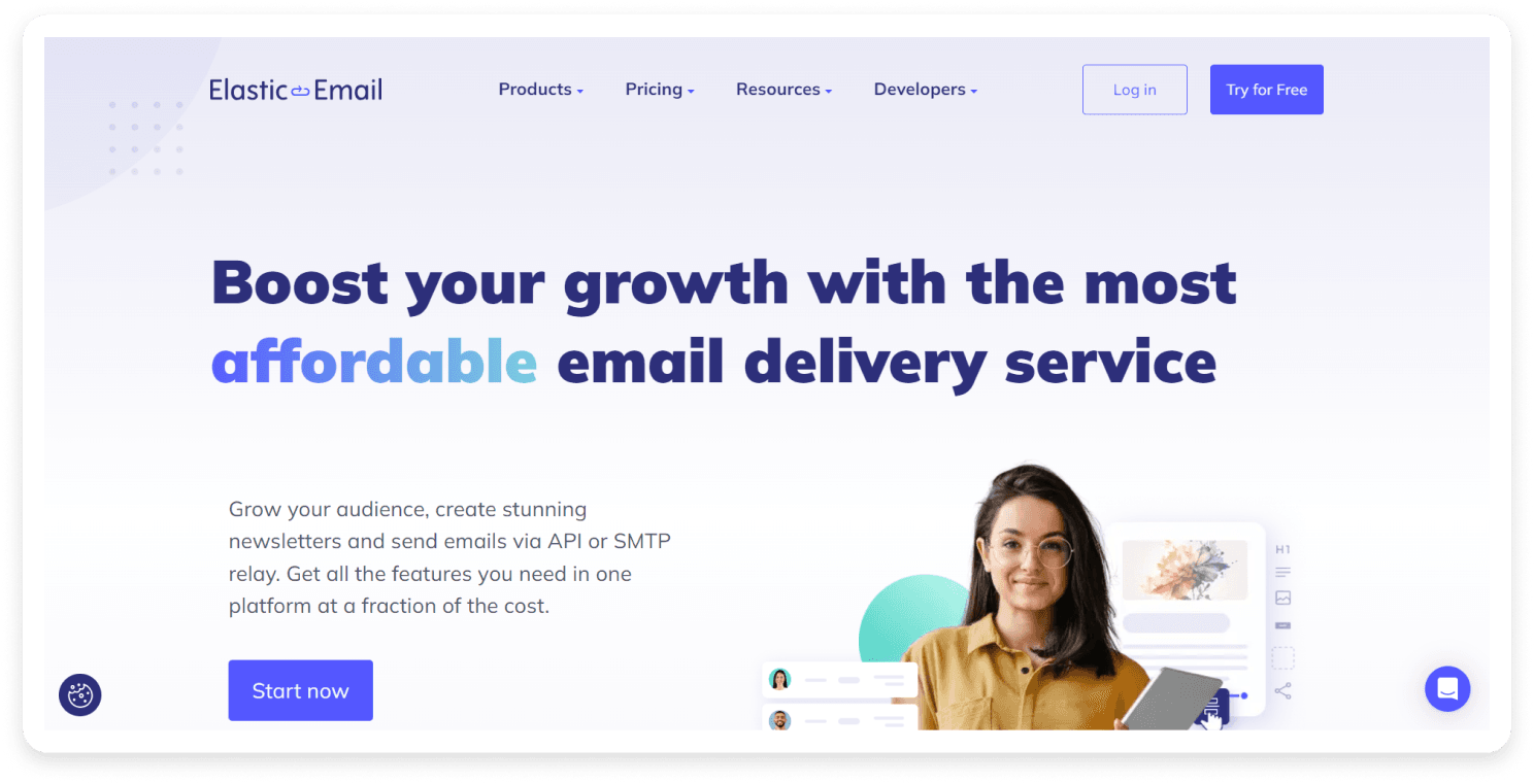 Elastic Email landing page