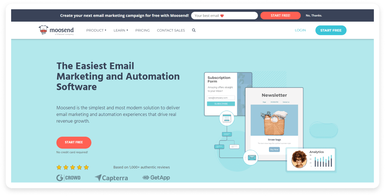 Moosend landing page