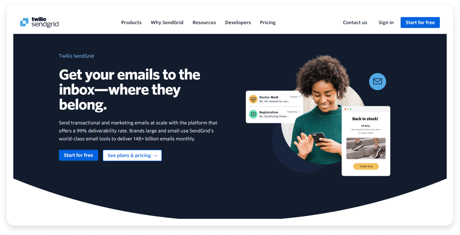 SendGrid landing page