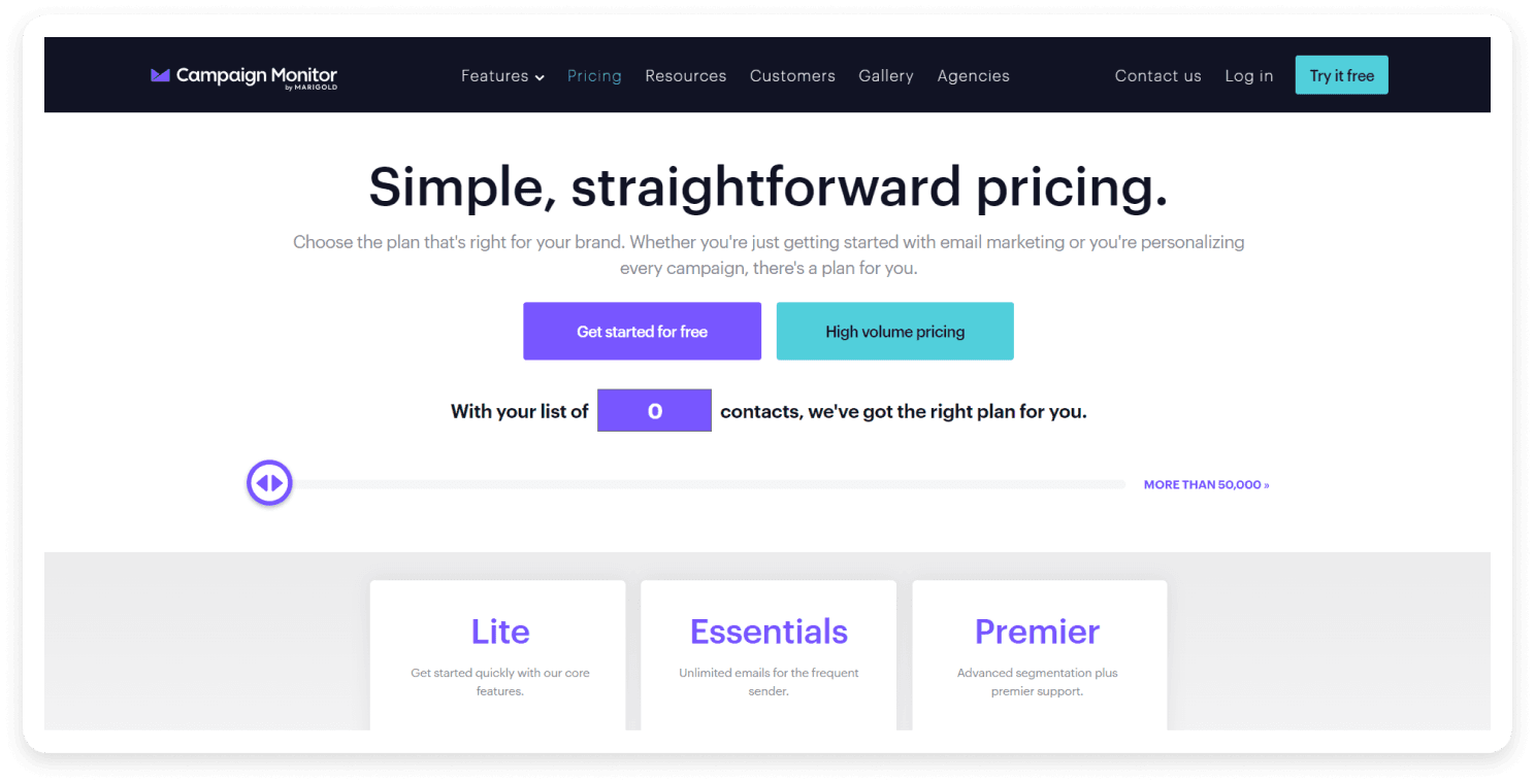 Campaign Monitor pricing page