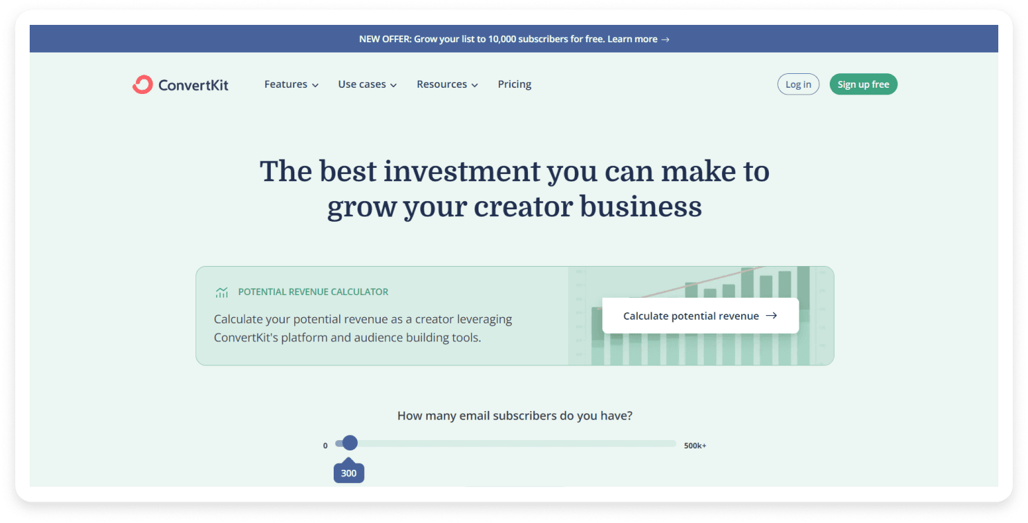 ConvertKit pricing page