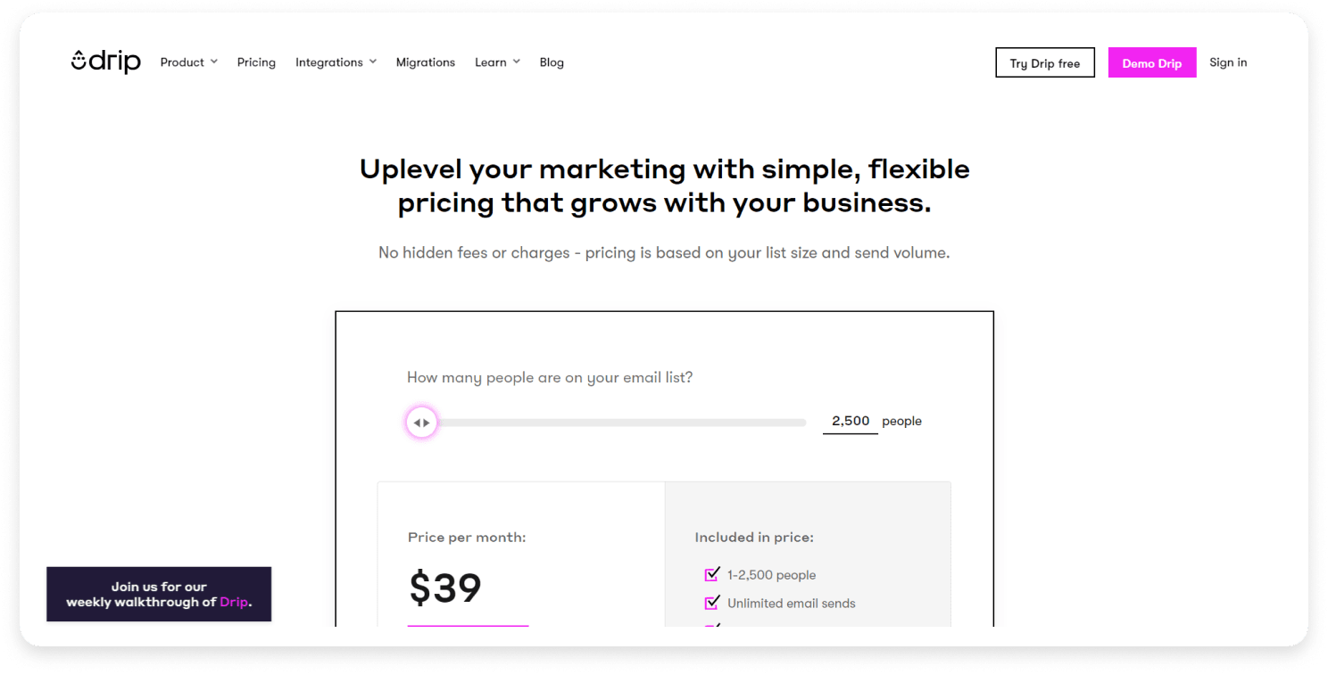 Drip pricing page