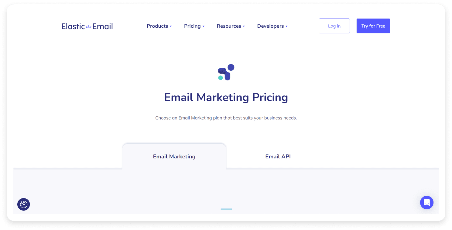 Elastic Email pricing page