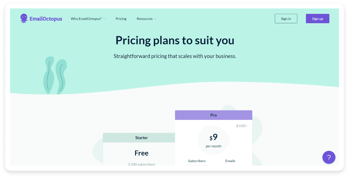 EmailOctopus pricing page