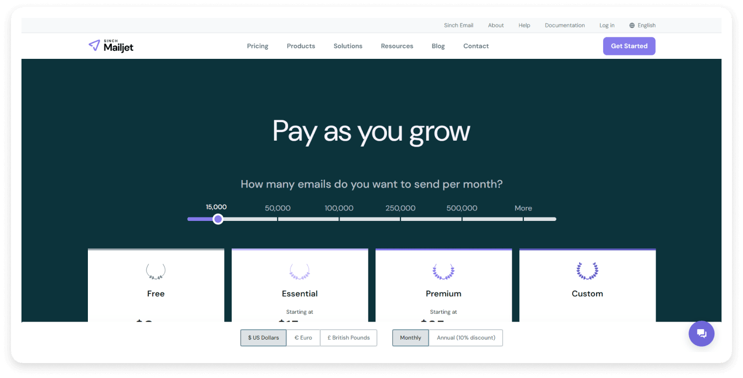 Mailjet pricing page