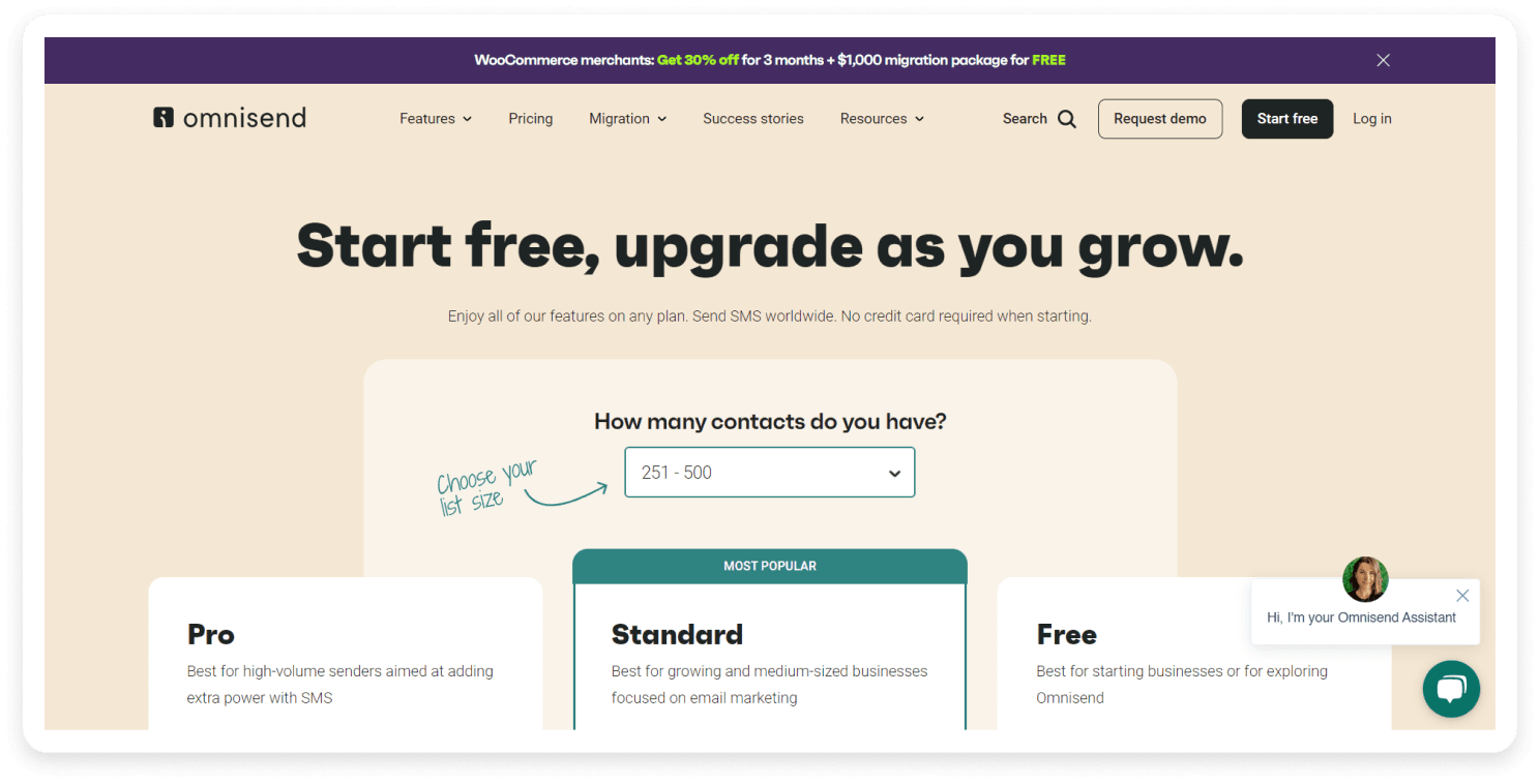 Omnisend pricing page