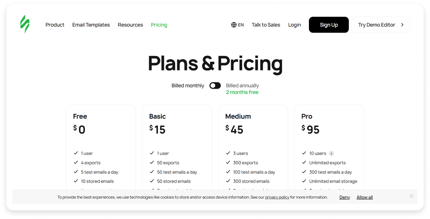 Stripo pricing page