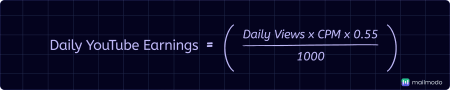 An image showing daily YouTube earnings formula