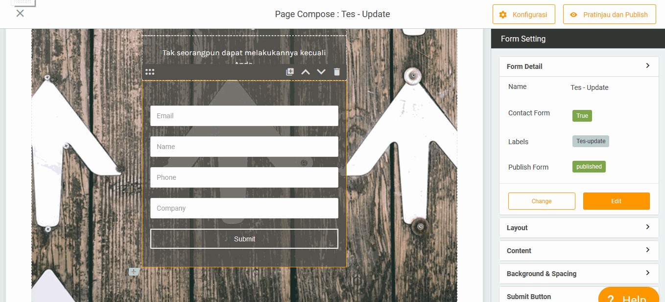Form Layout di Landing Page