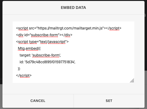 modal embed data