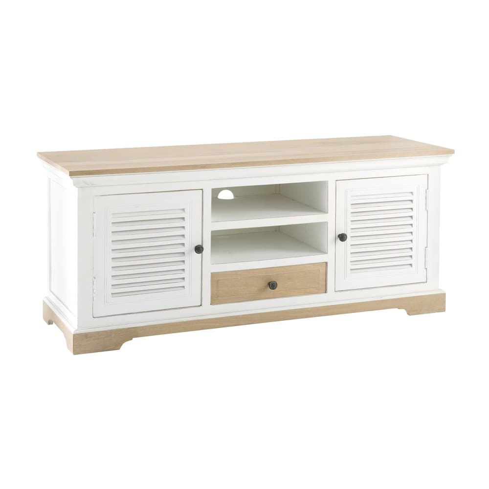 Meuble TV 2 portes 1 tiroir en manguier massif blanc Cezembre Maisons du Monde